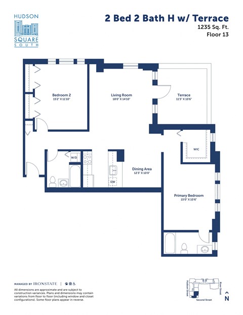the floor plan of 2 bed 2 bath h1 w1